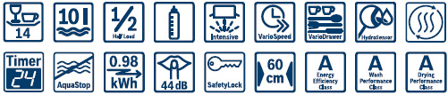 BOSCH SMI69T05GB Dishwasher Feature Icons