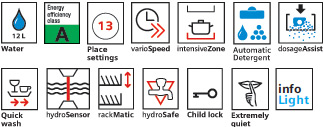 SN66M030GB Siemens Dishwasher Feature Icons