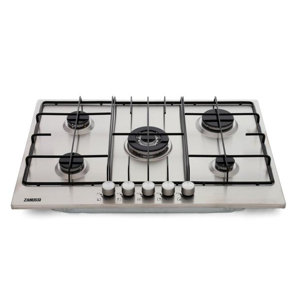 ZANUSSI 75cm wide 5 burner gas hob with triple crown burner. Enamel pan
