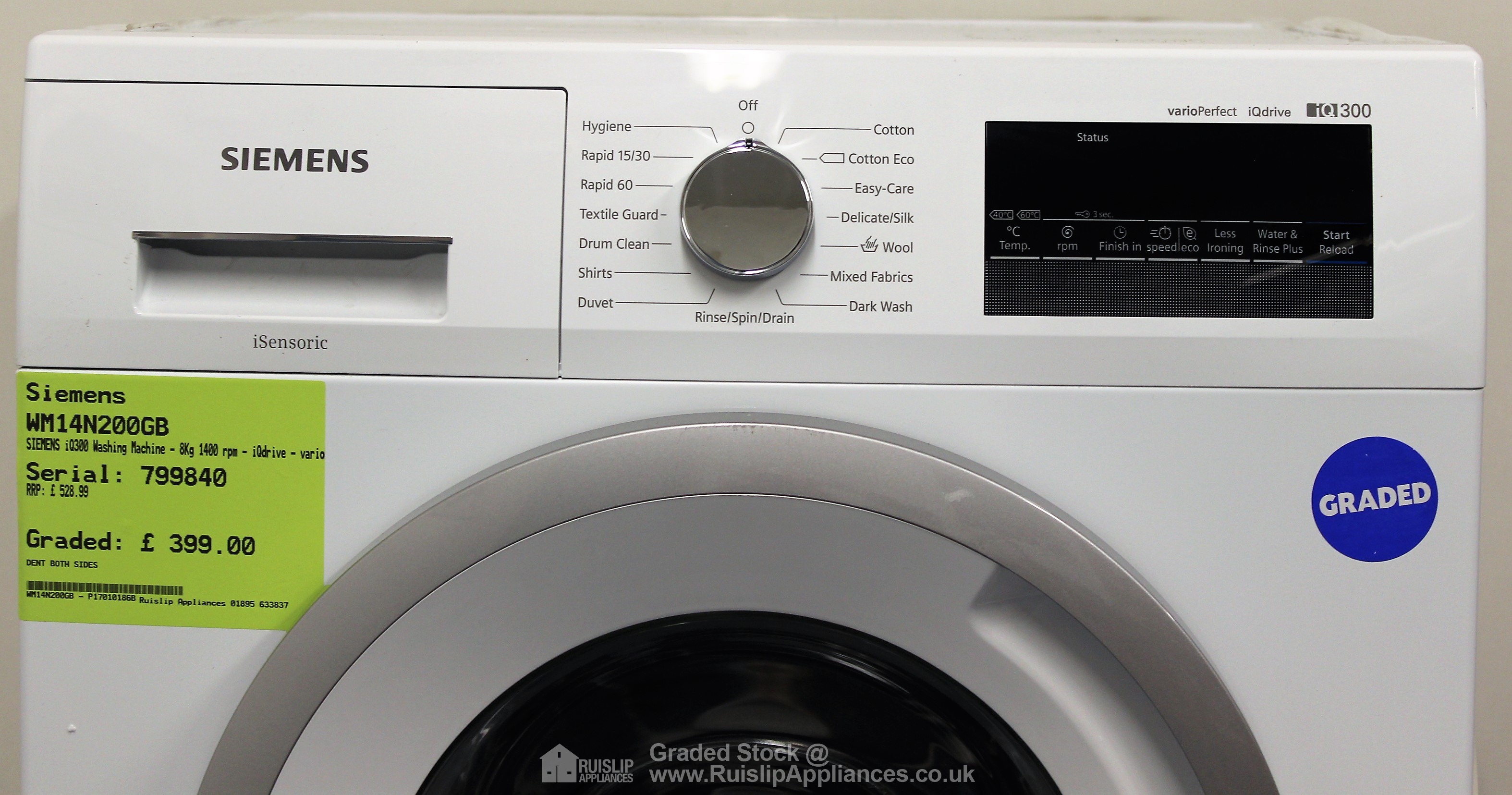 SIEMENS iQ300 Washing Machine 8Kg 1400 rpm iQdrive varioPerfect White A+++(10)