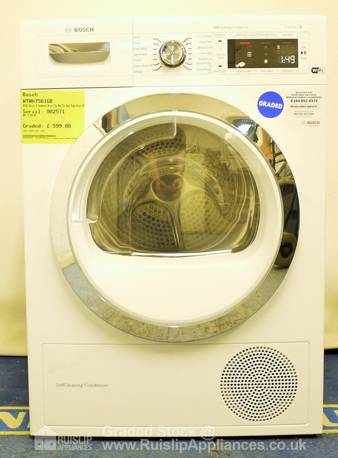 BOSCH Series 8 Condenser Dryer 9Kg Heat Pump dryer Home Connect