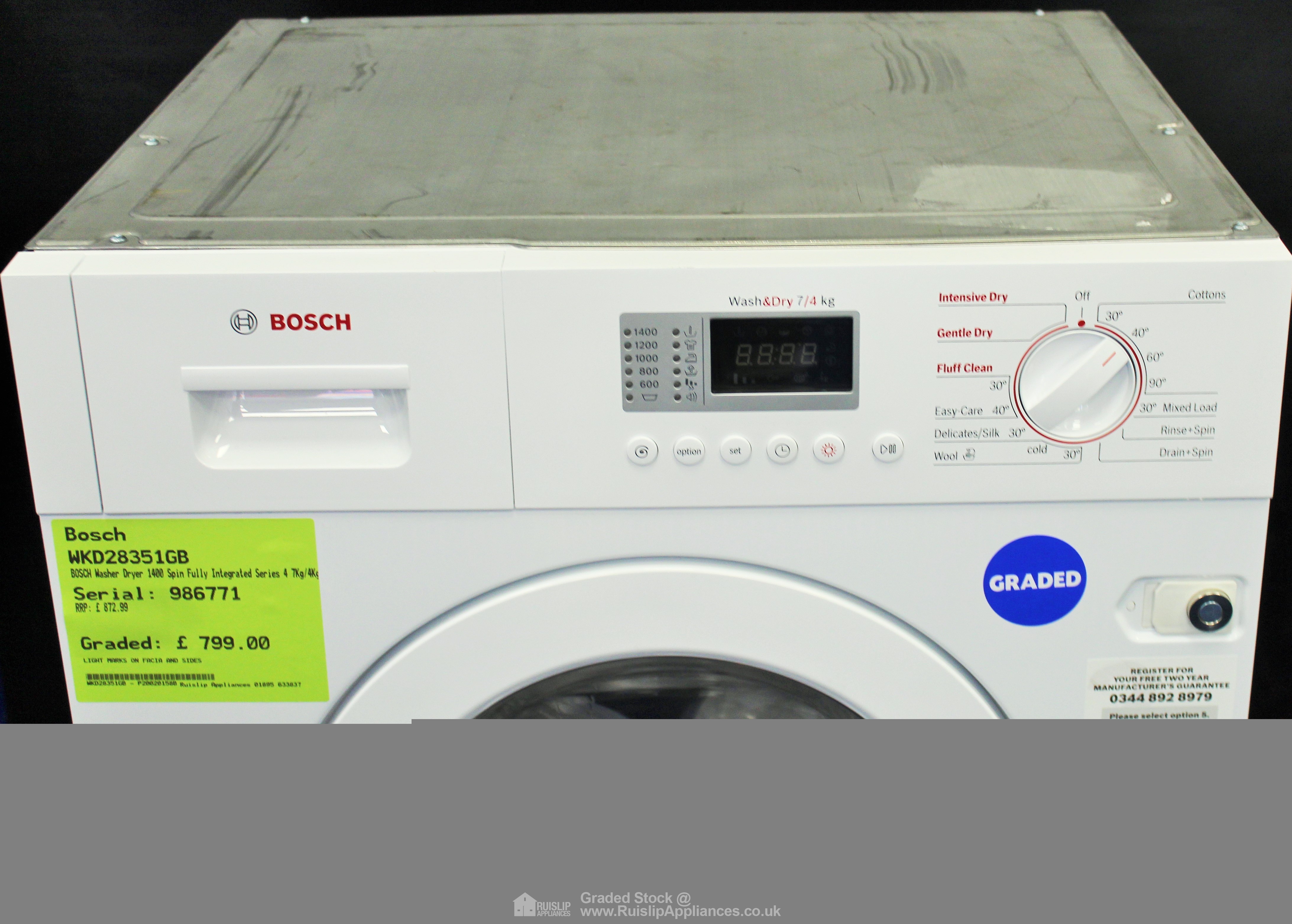 BOSCH Washer Dryer 1400 Spin Fully Integrated Series 4 7Kg/4Kg