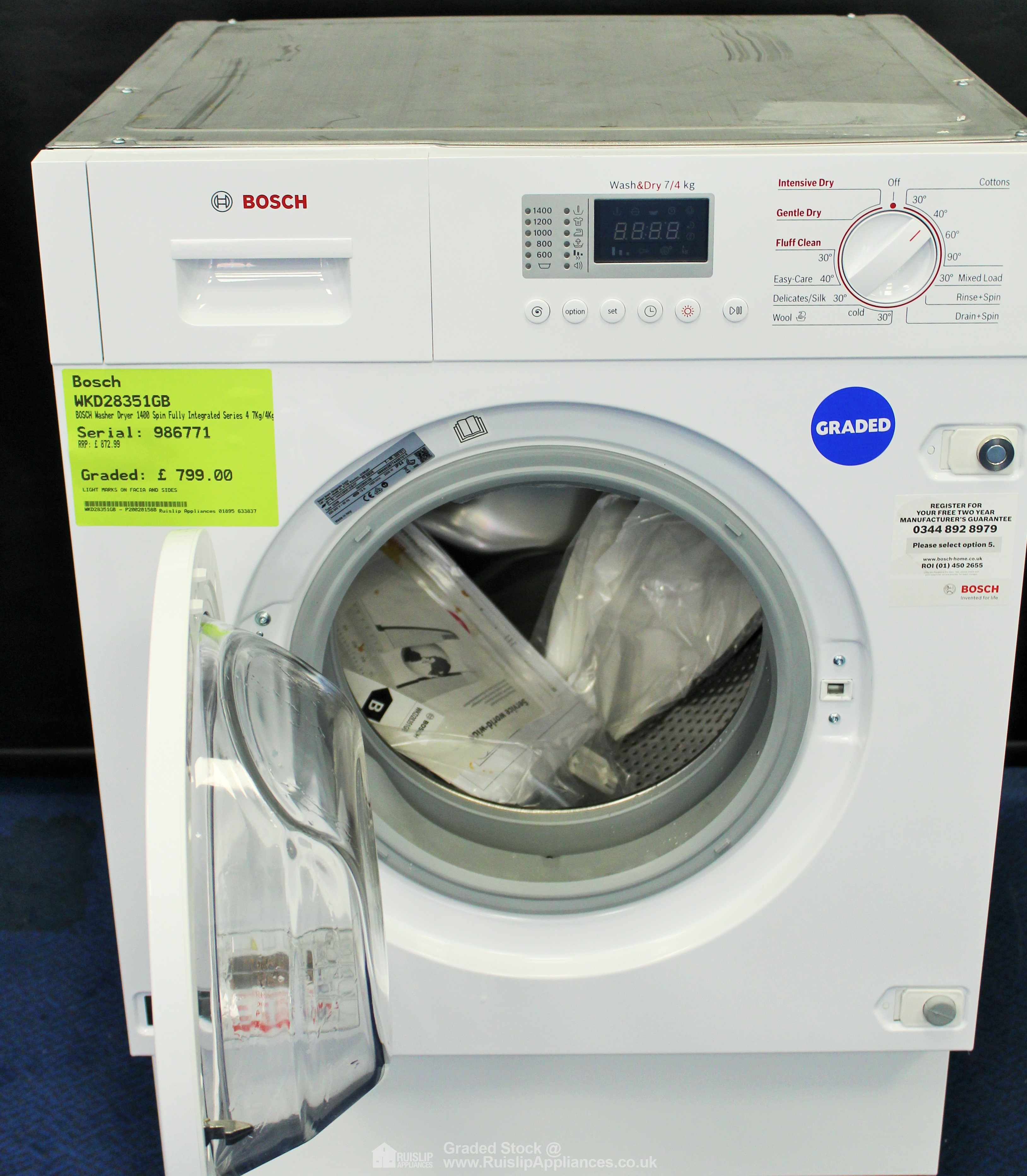 BOSCH Washer Dryer 1400 Spin Fully Integrated Series 4 7Kg/4Kg